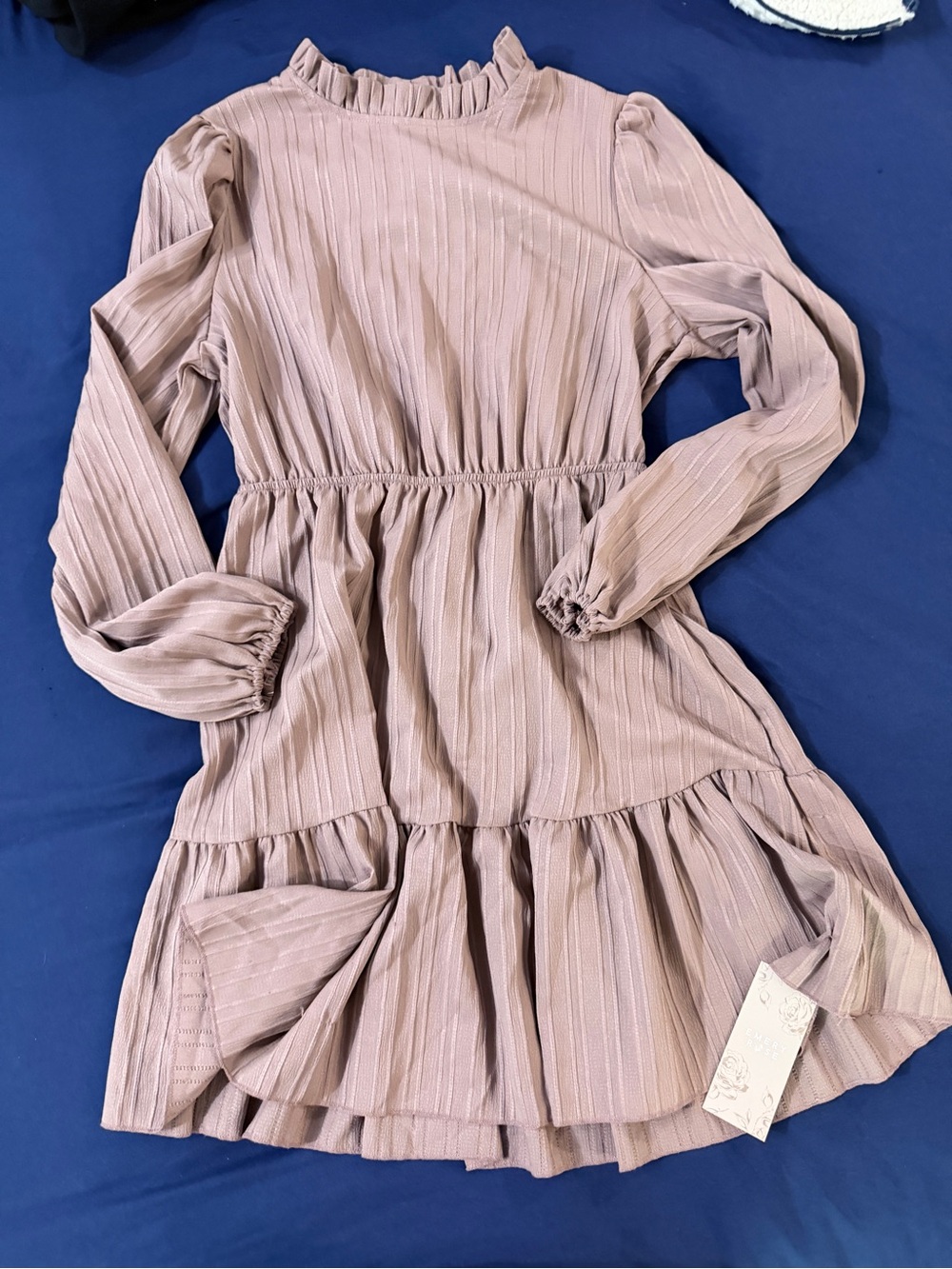 Mauve Ruffled Long Sleeve Tiered Mini Dress